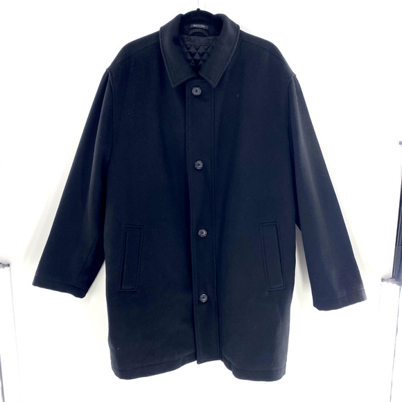 Alfani for Macys Mens Black Wool Cashmere Overcoat Topcoat Sz 46R Quilted Lining - Picture 1 of 15